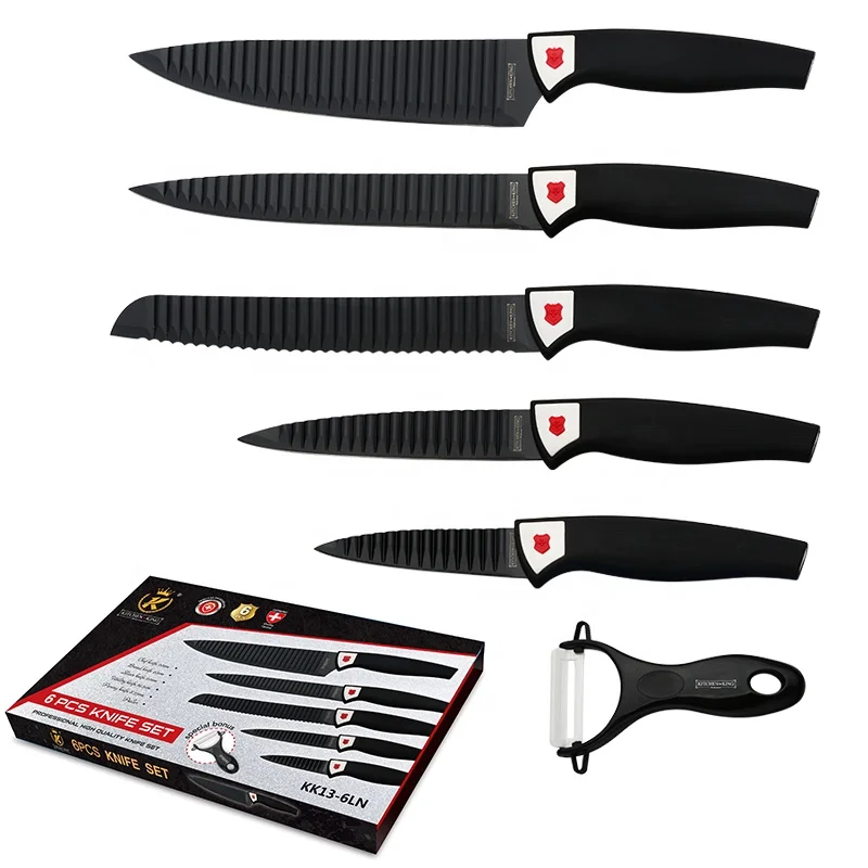 
Kitchen King factory price corrugated non-stick 5pcs knives set with plastic handle 