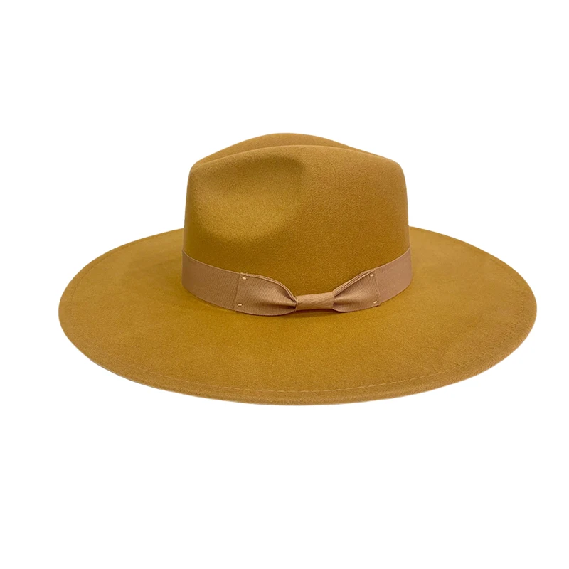 Hot sale big wide brim hats  women fedora hats High quality wool  ladies couple fedora hats with ribbon