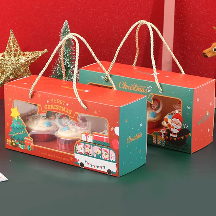 Wholesale Custom Kraft Cardboard CupCake Packaging Take Away Christmas Cake Box With Window