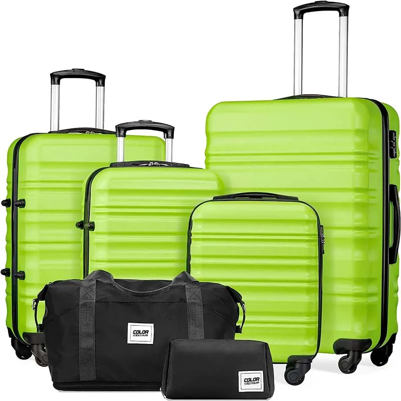 4 Piece Luggage Set ABS Hard Shell TSA Lock Spinner 4 Wheels Carry on Luggage Suitcase with 2 Bags