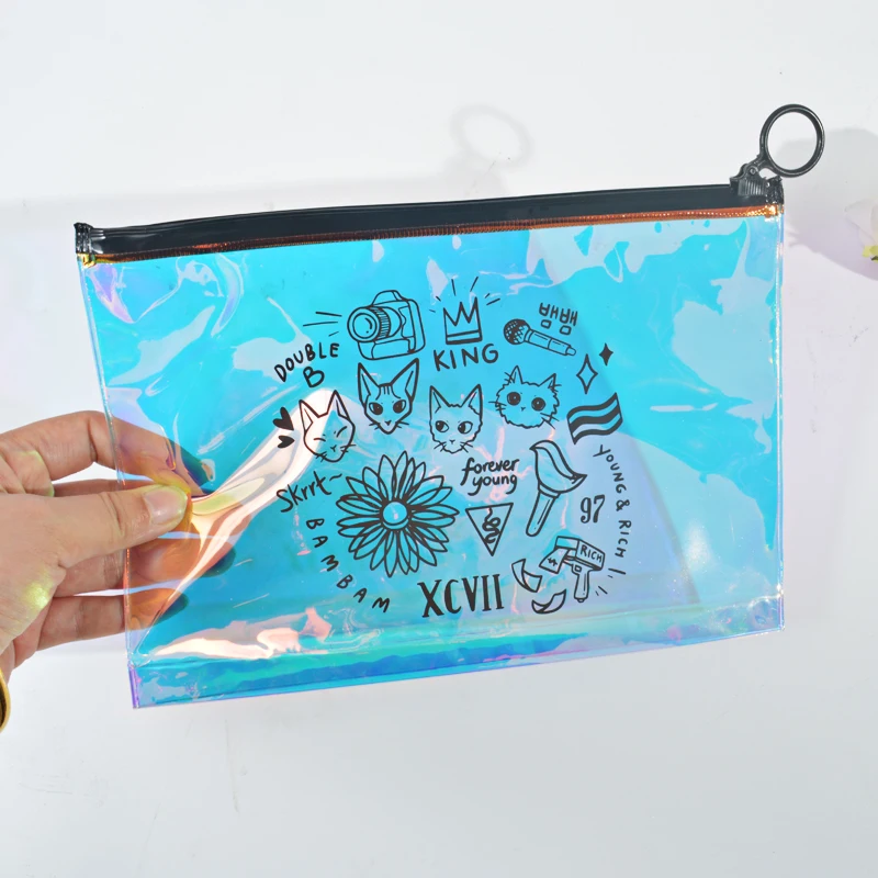 bathing suit ziplock bags holographic garment zipper bag custom pvc zip lock plastic bikini packaging bag