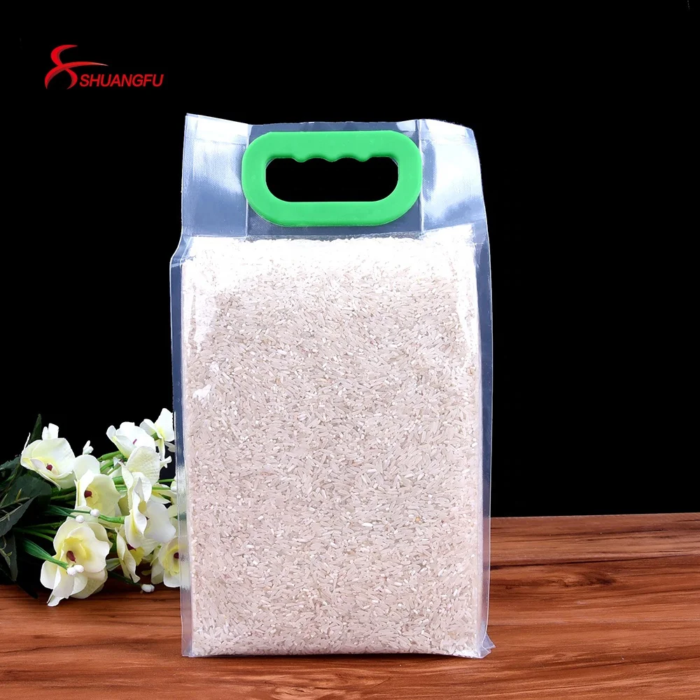High quality custom printed bag of vacuum rices plastic bag food packaging with handle hole