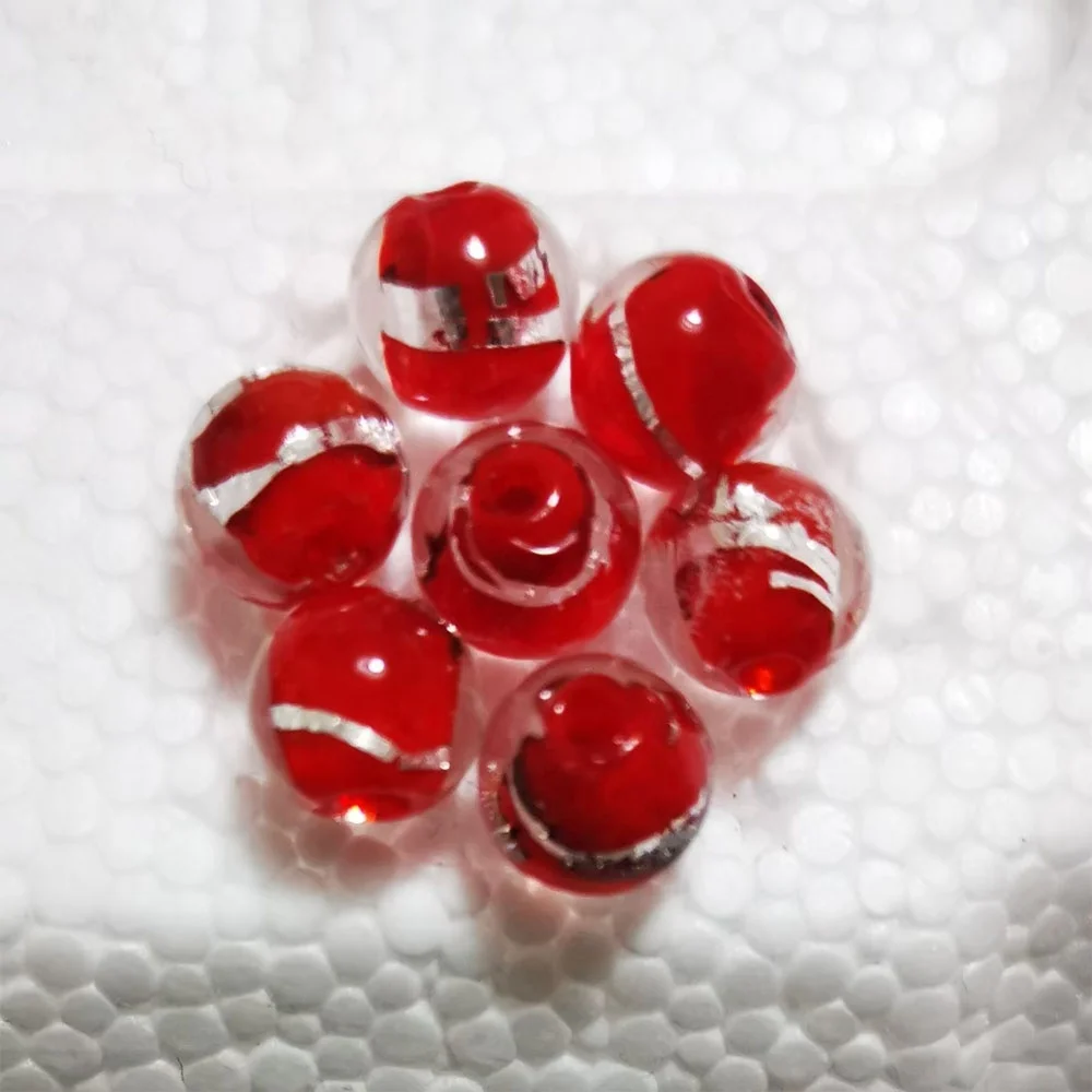 8mm Red Silver Foil Line Focal Beads Handmade Round Crystal Beads Lampwork Murano Glass Beads For Jewelry Necklace Bracelet Kits