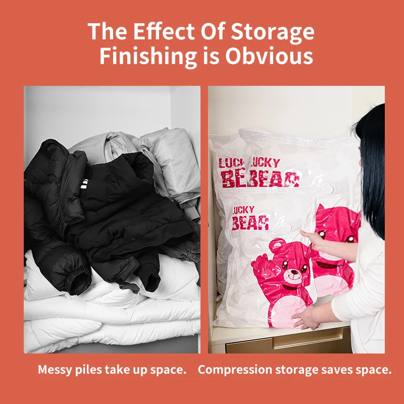 Fast Delivery in Stock Strawberry Bear Best Large Stuff Sack Vacuum Pack Seal Storage Space Saver Compression Bag for  Clothes
