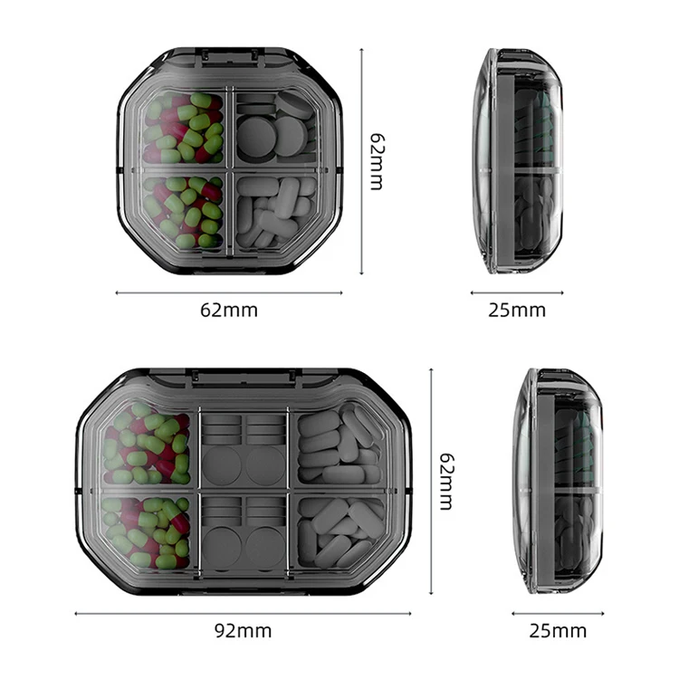 Portable Small Pill Box Travel 4 6 Compartments Daily  Mini Pill Box Waterproof Organiser For Travel