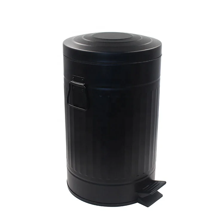 Large Capacity Black Finished Stainless Steel Foot Pedal Metal Trash can with Removable Plastic Inner