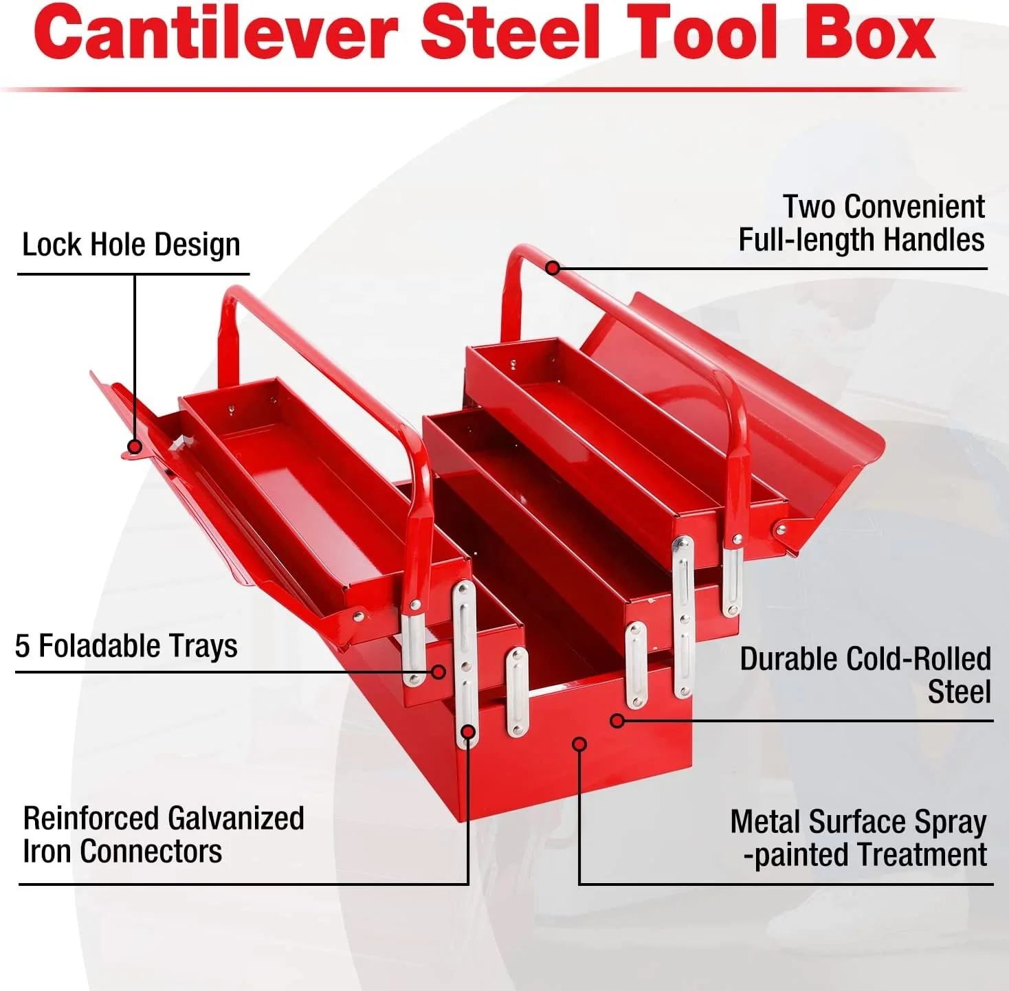 OEM Portable Steel Tool Box Popular 5 Tray Metal Toolbox Engineering Tool Storage Box/Case