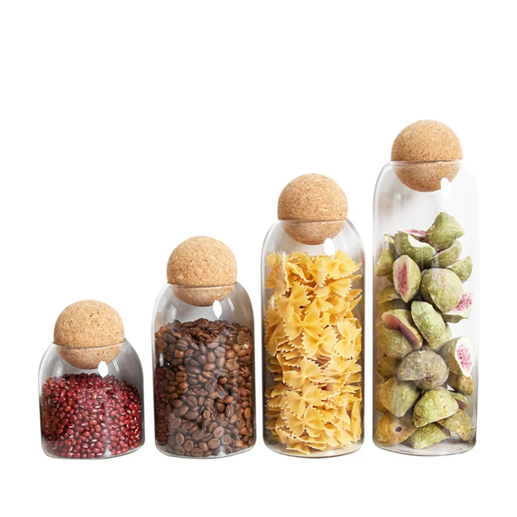 Aeofa glass storage jars borosilicate for dried fruit, candy, coffee and more clear glass storage jar with cork ball