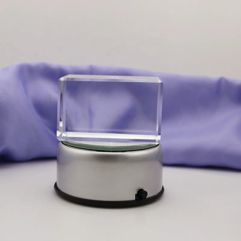 Factory Supply Blank Crystal Glass Cube with Rotatable LED Base for Custom Engraving Gifts