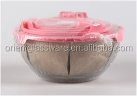 Promotion150ml-1000ml  lead free 5 pcs glass bowl set with plastic lid custom printing