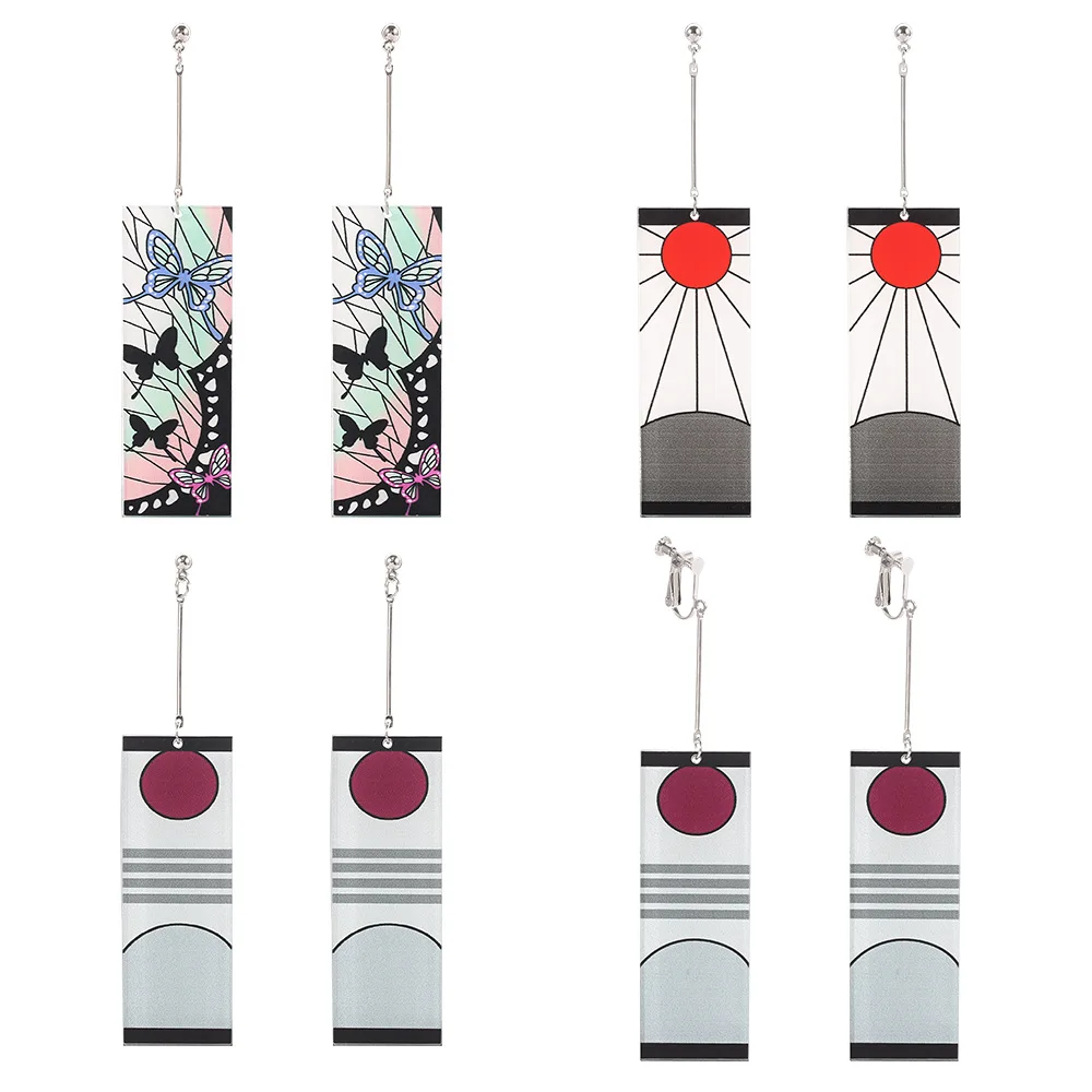 NUORO Fashion Japanese Acrylic Drop Tanjiro Earrings Rectangle Shaped Japan Cartoon Anime Demon Slayer Hook Earrings