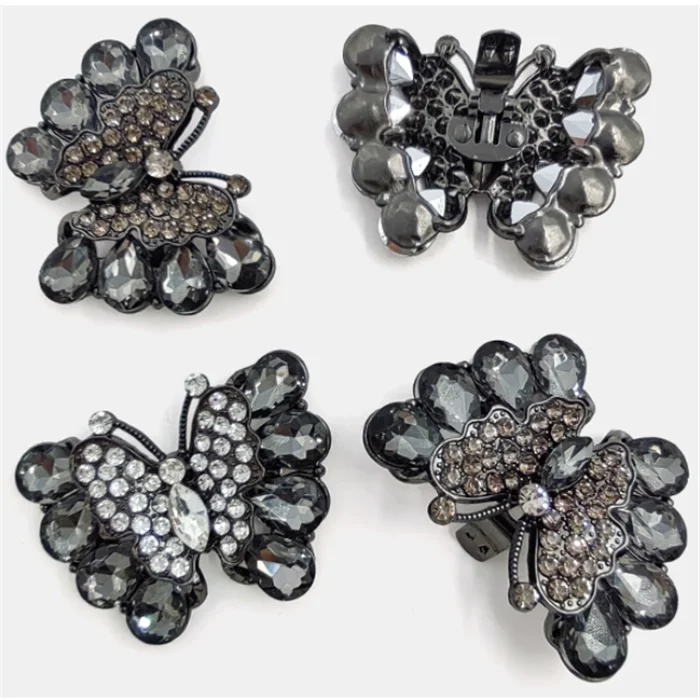 2024 Factory hot sell style alloy with bling rhinestone women high heel black metal color butterfly shoe buckle hardware