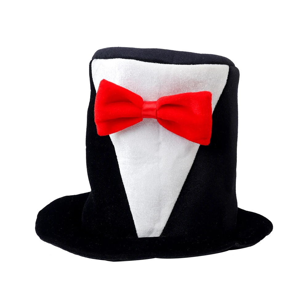 Wholesale Adults Children Round Top Hats High Quality Party Red Bow Tie Penguin Black Cloth Hats for Men