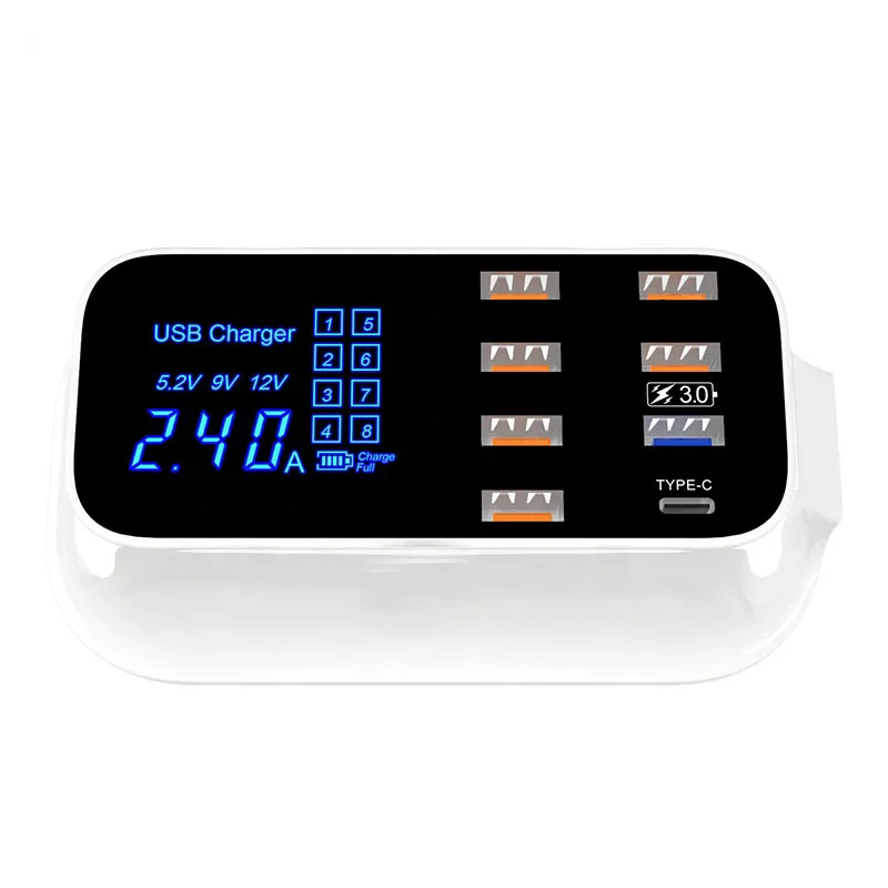 8-port usb charger  quick charging 3.0  type-C with display charger for mobile phone  tablet