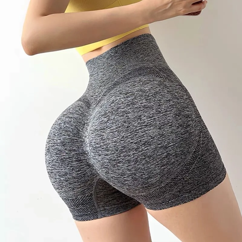BESTELLA High Waist Yoga Shorts Hip-Lifting Seamless Smiling Face Tight Stretch Sports Three-Point Shorts For Adults
