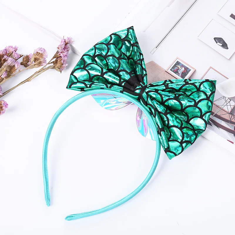 New Style Fish Scale Bow Headband Rainbow Pu Leather Headband For  Party Headdress