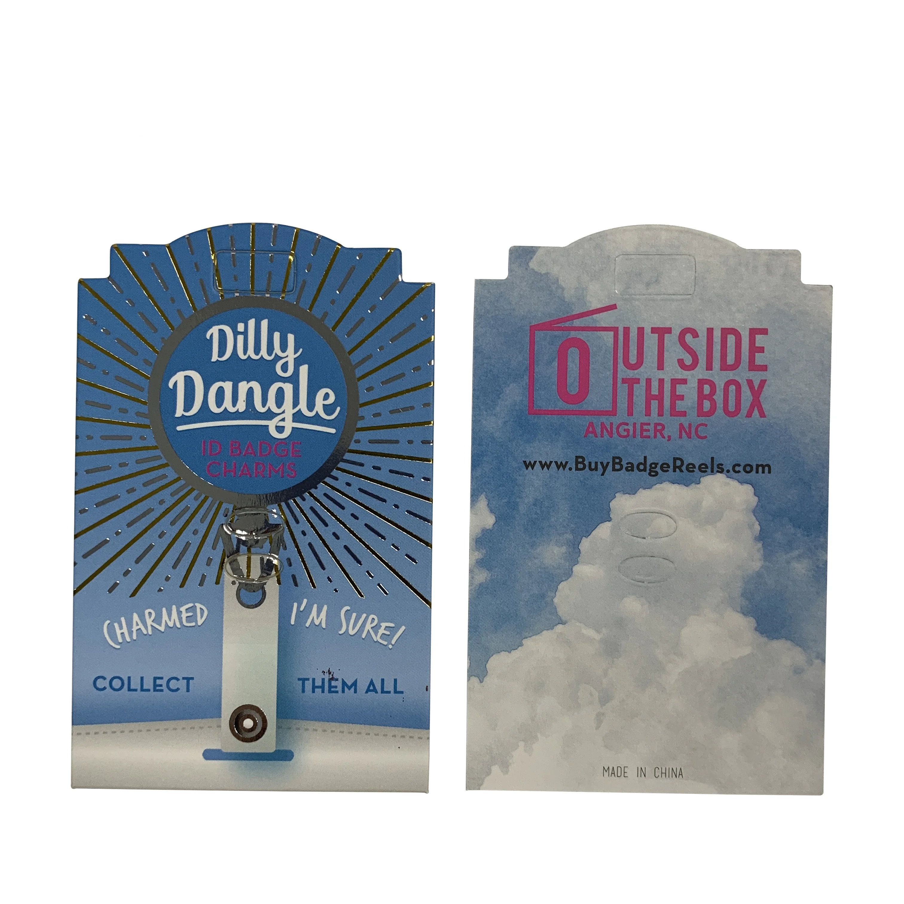 Custom design printing gold and silver foil Badge Reels hang tag