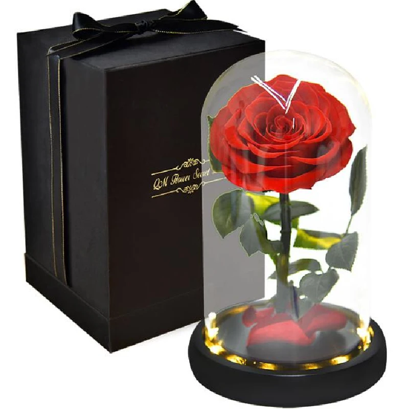 Подарки на день Святого Валентина, Длинные Стволовые цветы без консервантов, стеклянный купол, стабилизированные вечные розы с подарочной коробкой
