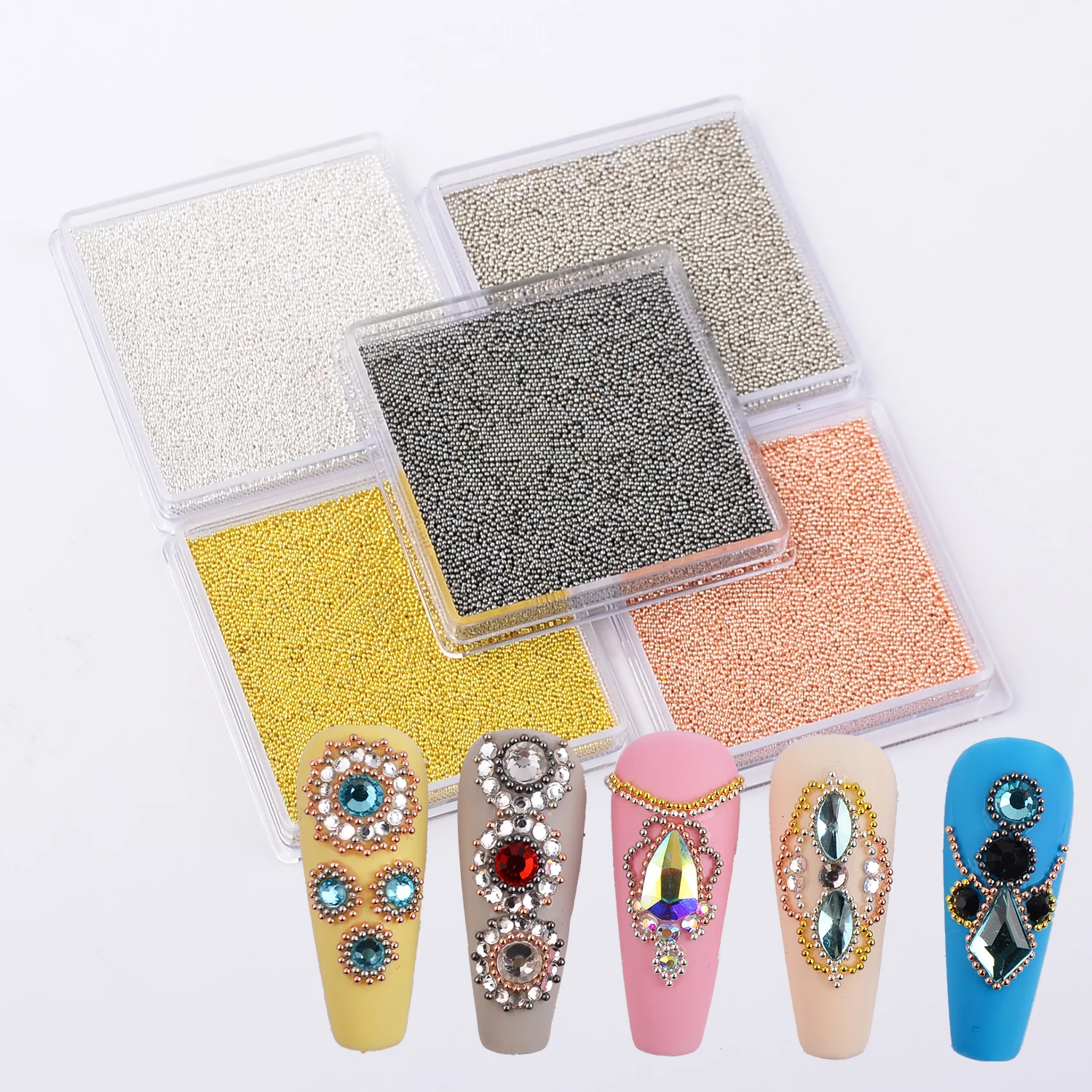 1box/27g Mini Caviar Metal Beads Steel Ball Nail Stud Caviar Gold/Silver/Rose Gold 3D Micro Ball Nail Art Charm