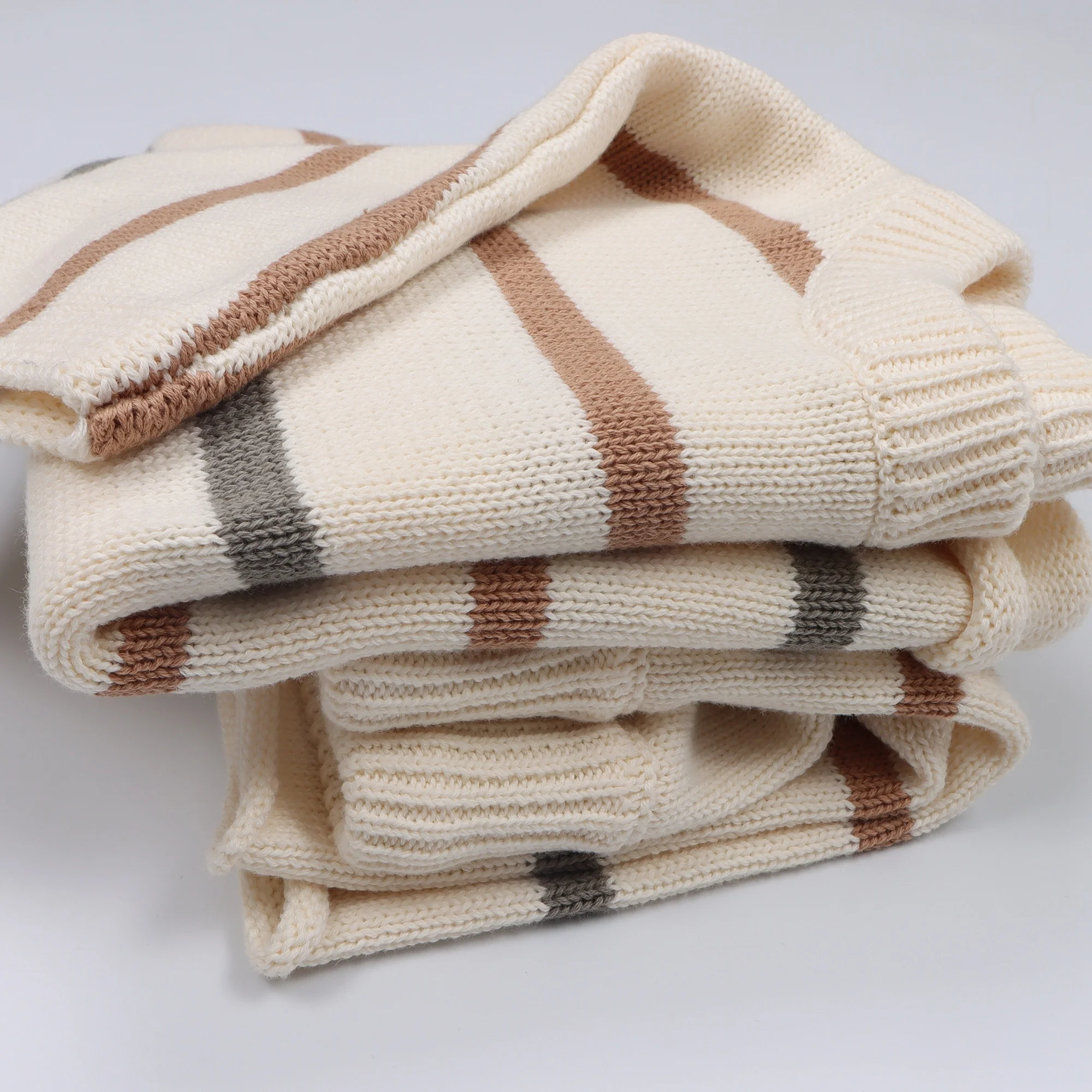 Custom Striped Short Sleeve Knitting Baby Chunky  Cotton Sweater Set Crew Neck Toddler Baby Boys clothing Set Toddler Clothes