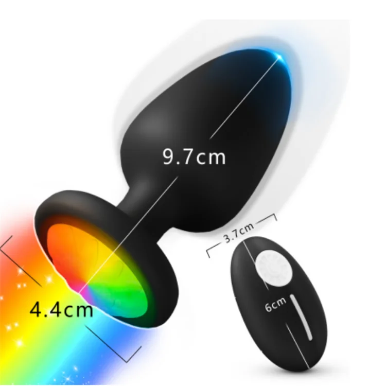 Rechargeable Remote Control Silicone Diamond Anal Plug 10 Frequency Metal Flashing Light Anal Butt Plug