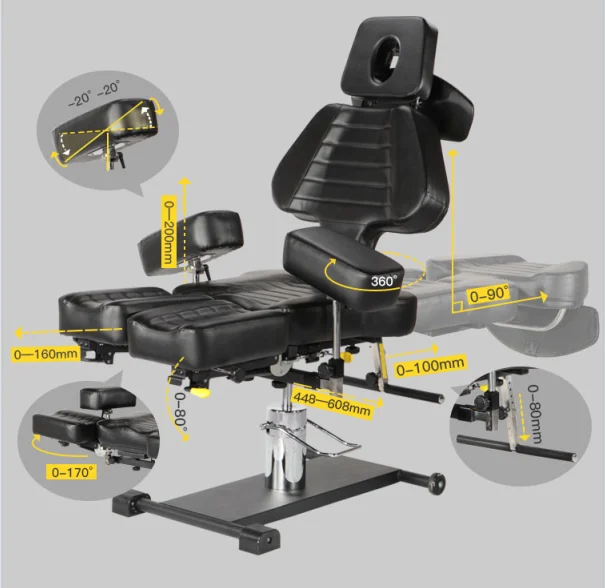 Mt Factory Custom Adjustable Black Multi-function Hydraulic Pneumatic Reclining Wholesale Tattoo Supplier Tattoo Chair