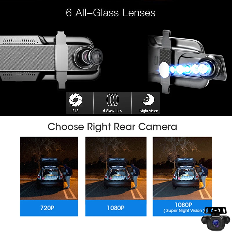 Car DVR Black Box 1080P+1080P HD dual recording rearview mirror reversing image and two cameras tripple lens car dash cam