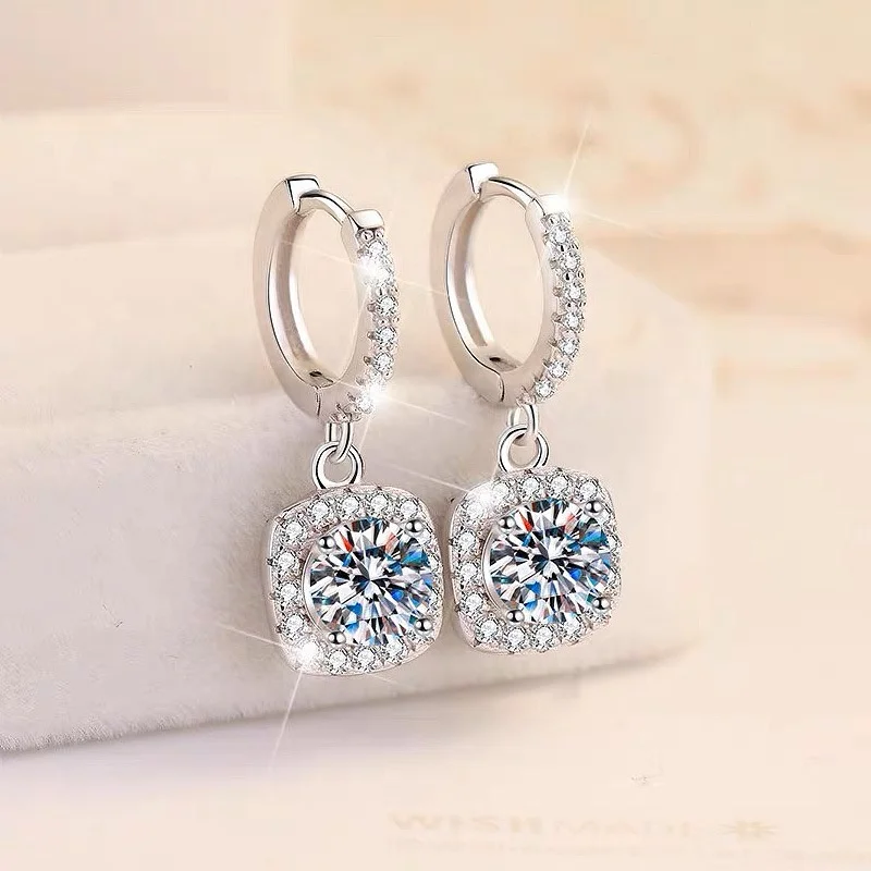 Sense of advance Dainty PT 950 925 Sterling Silver high quality Mosan moissanite  1ct 2ct 3ct diamonds ear earrings jewelry
