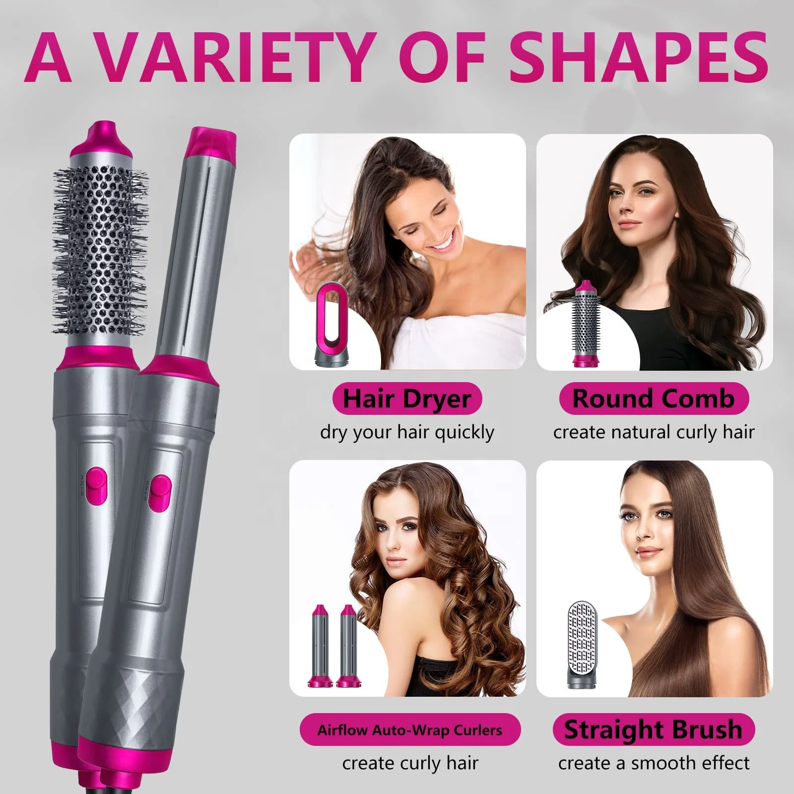 Professional 5 In 1 Hair Dryer & Volumizing Brush Stock One Step Curling Hair Dryer And Styler Electric Hot Air Brush Comb
