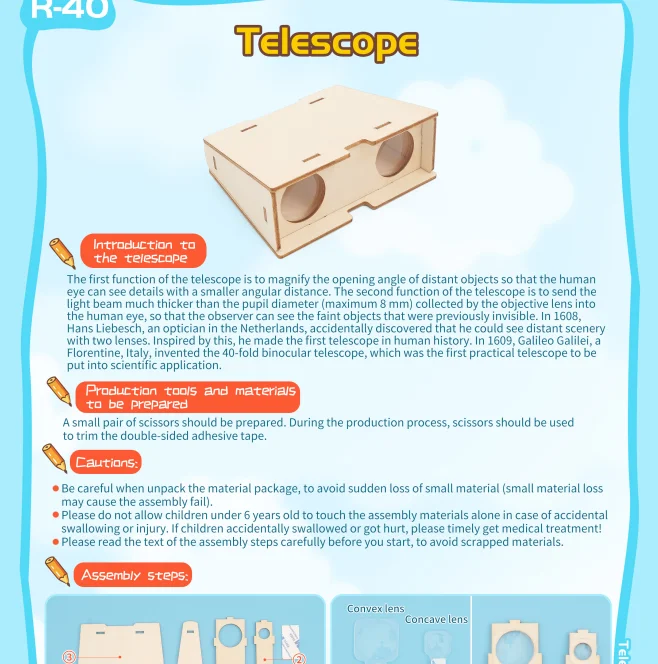 R-40 Telescope SEALAND Handmade Toy Wooden Blank Painted Telescope Wooden Splicing Periscope Material Package