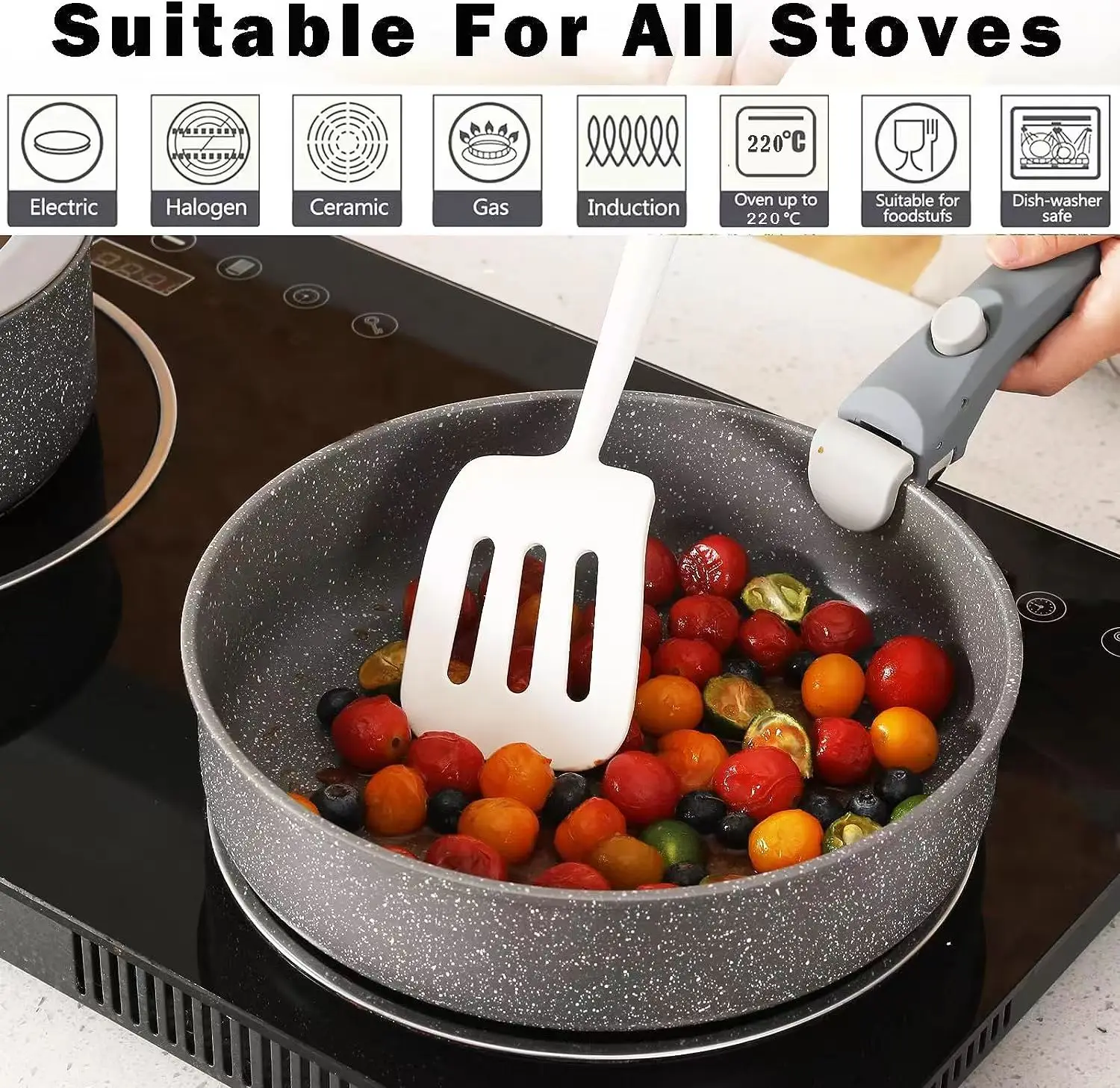 High Quality Kitchen Non Stick Cookware Set Aluminum Granite Big Sizes Nonstick Cookware Set with Detachable Handles