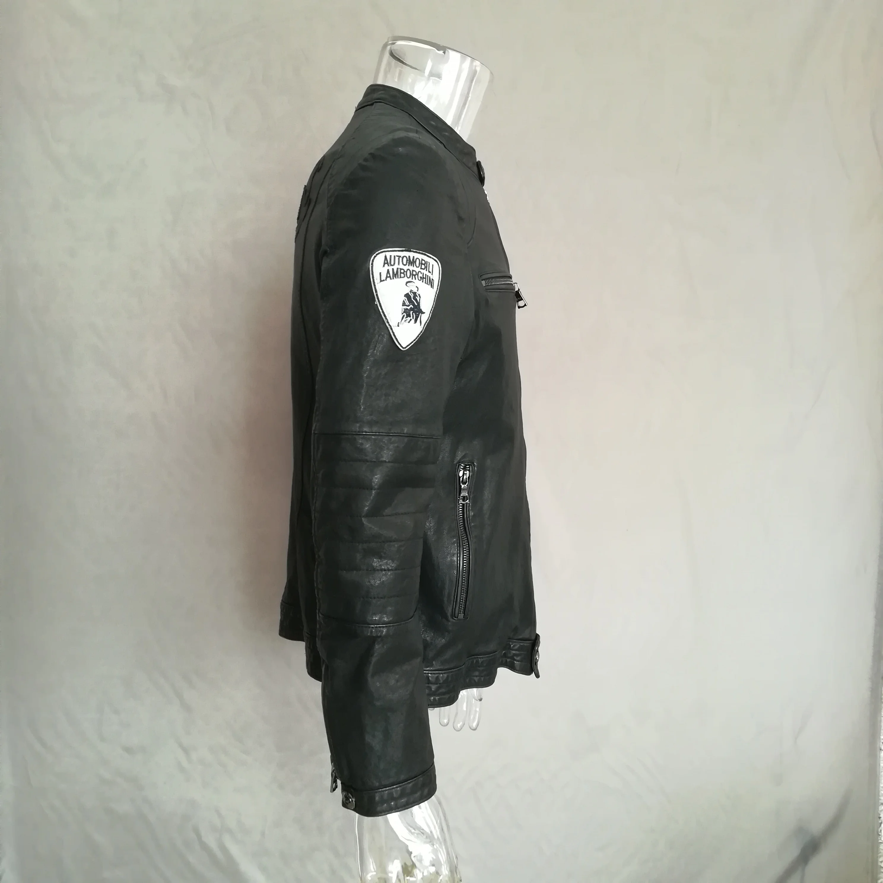 wholesale black sheepskin leather motorcycle jackets men
