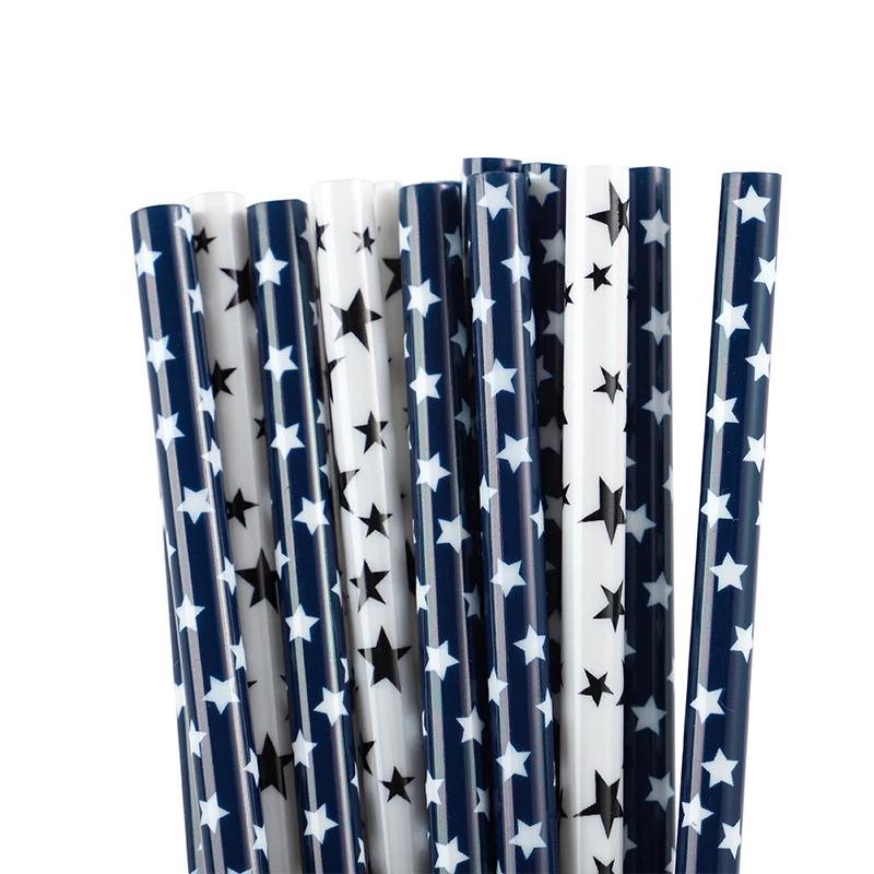 Eco-friendly star printed straws,  Reusable pp hard plastic printing straw with star, hot sale design straw