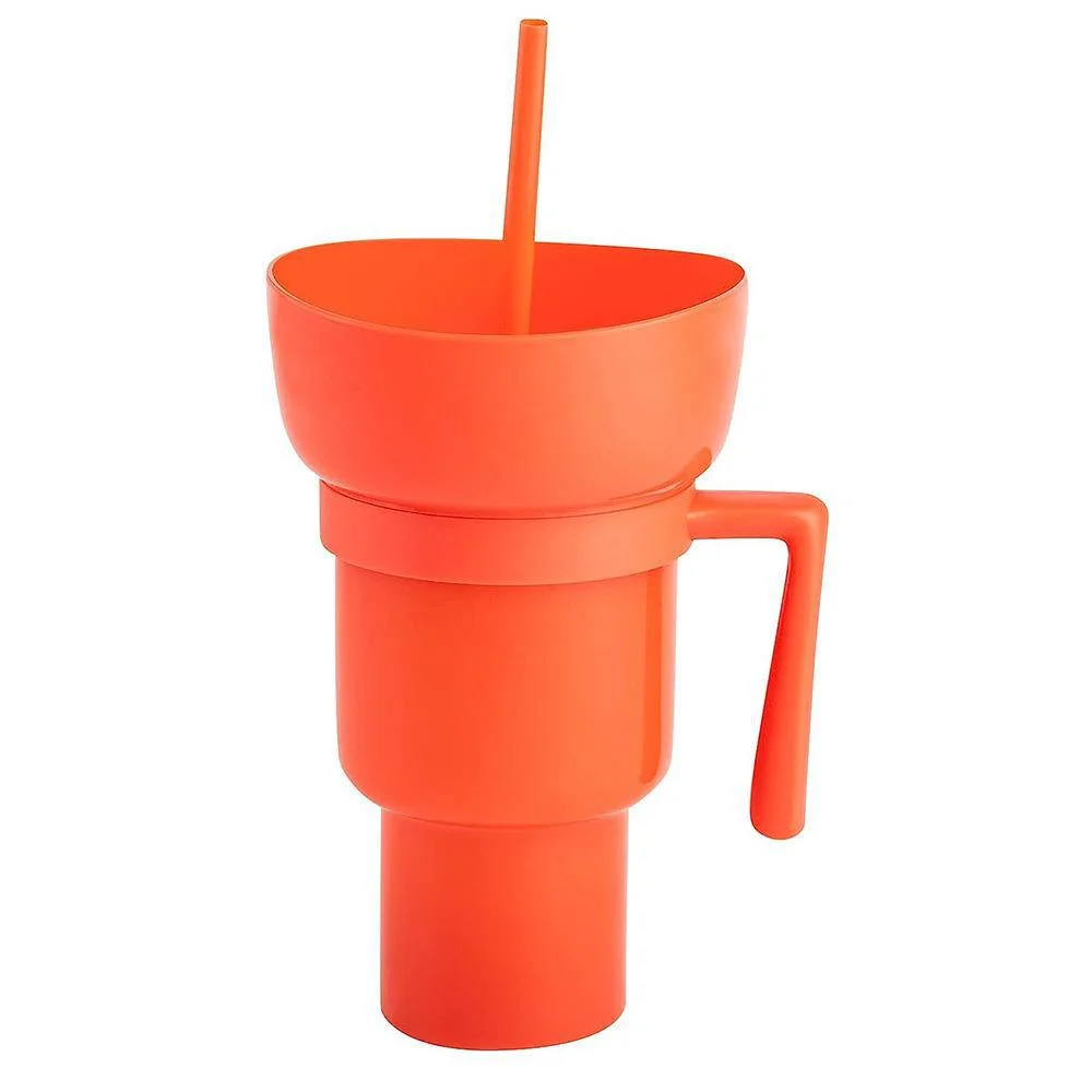 Customization Square beverage cola cinema 2 in 1 snack and drink cup popcorn 32oz plastic cup with snack tray bowl straw