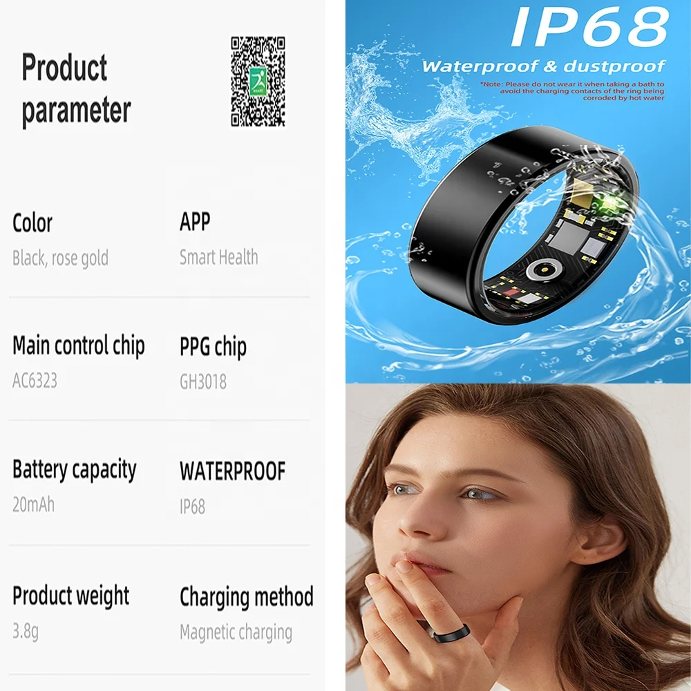 Vanssa OEM ODM Fashion Gifts 24 hour Heart Rate Blood Oxygen Sleep Monitor Strong Battery Life R11M Smart Ring