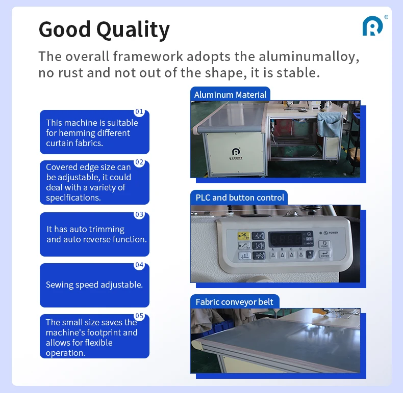 High Quality Small Curtain Hemming Machine for Sides and Bottom Hemming with Conveyor