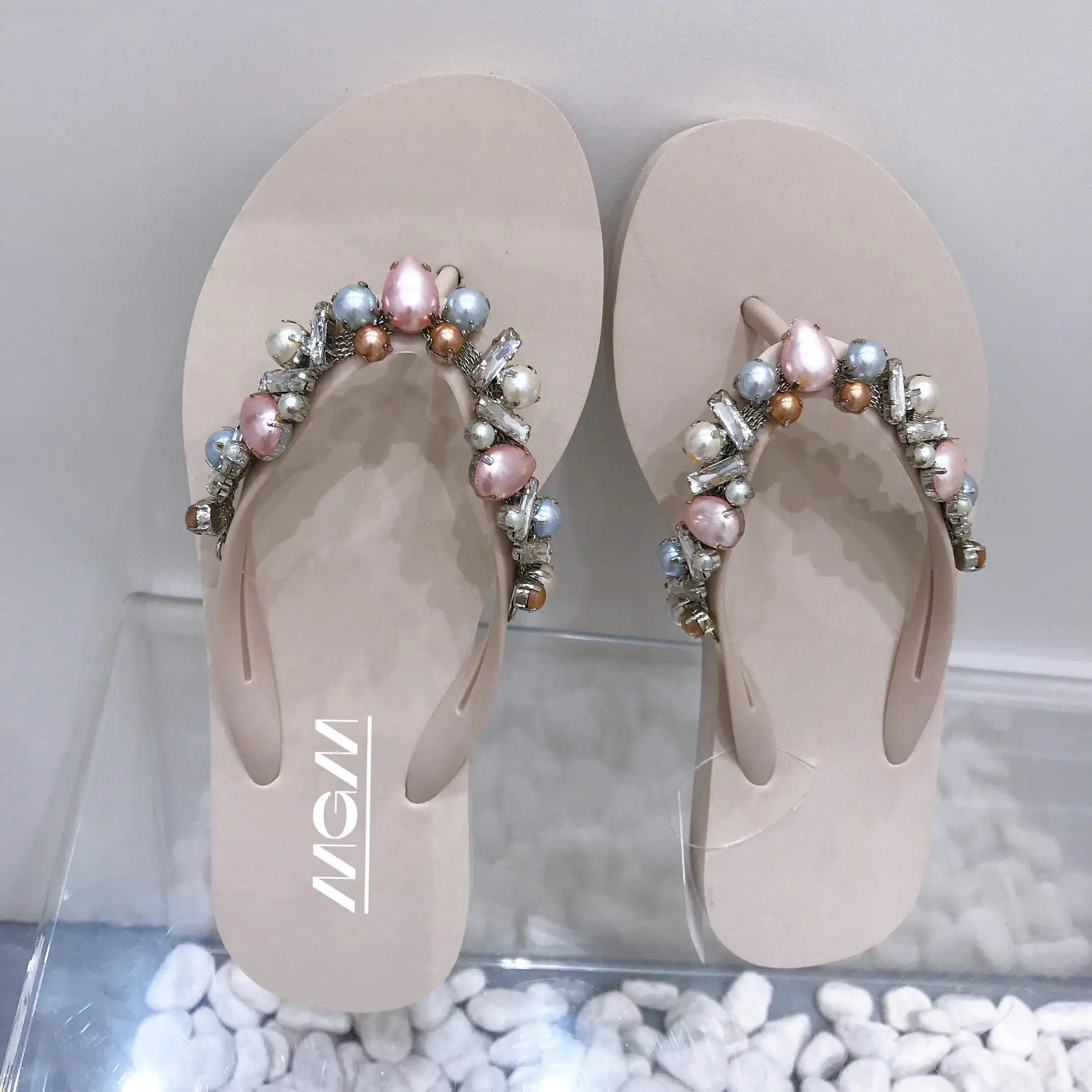 New bead diamond flip flops slippers with rhinestones colorful beads beach sandals