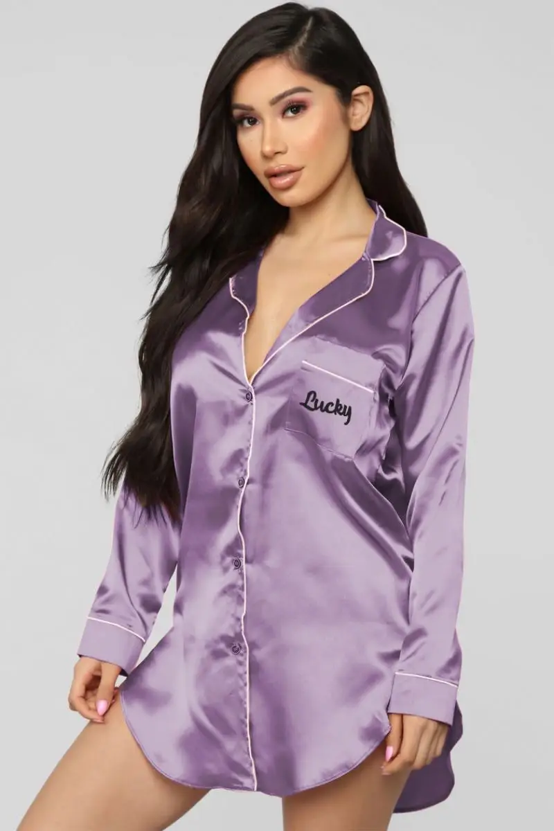 long sleeve shirt lounge wear silk pajamas night wear pyjamas women sleepwear nightgown