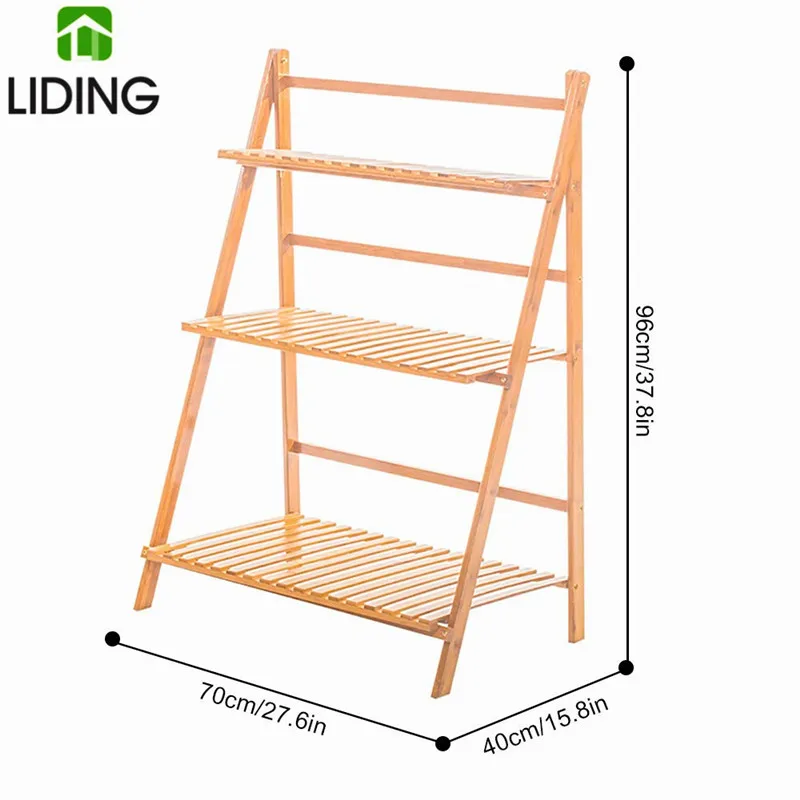 Bamboo Foldable Ladder Shelf ,Indoor Flower Pot Stand,Flower Pot Ladder