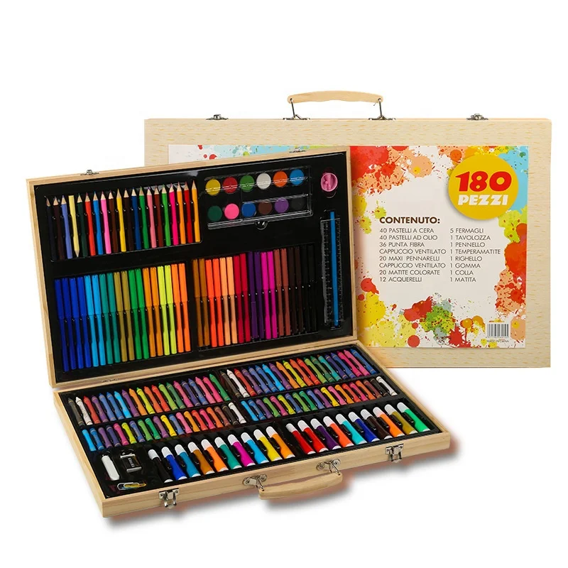 180pcs Wooden Case Color Pen Drawing Sketch Pencil Pencil Set Drawing Sketch for Kids