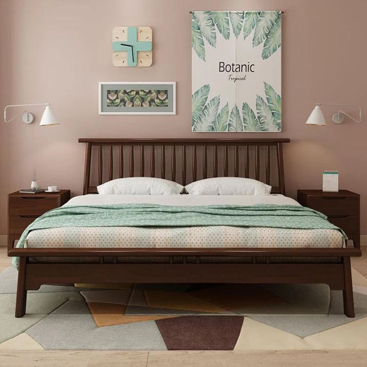 
Children beds girls kids Rubber wood double bed solid wood bed frame king size 