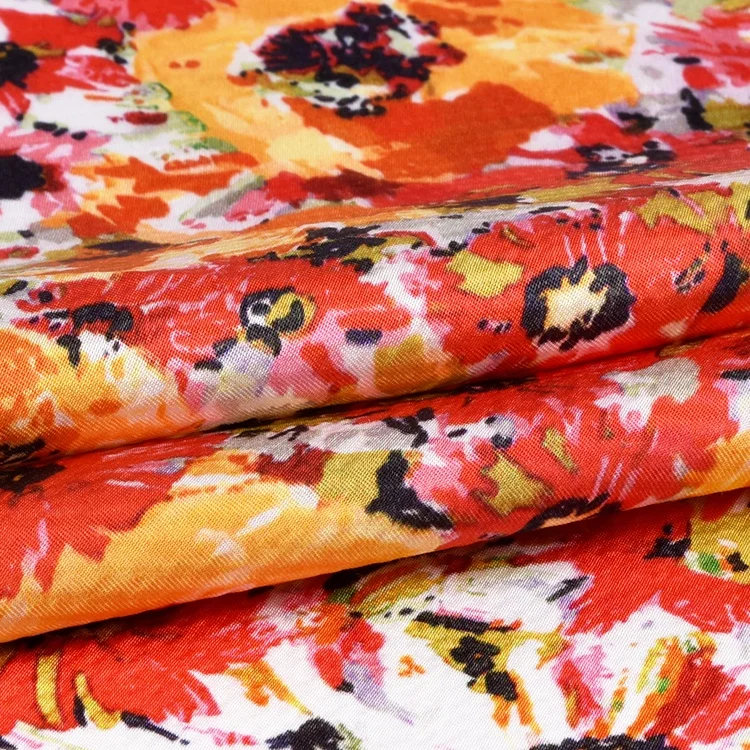 Viscose Allover Oil painint Daisy Flower Hawaii Printing Service Custom Shiny Rayon/Viscose Fabric