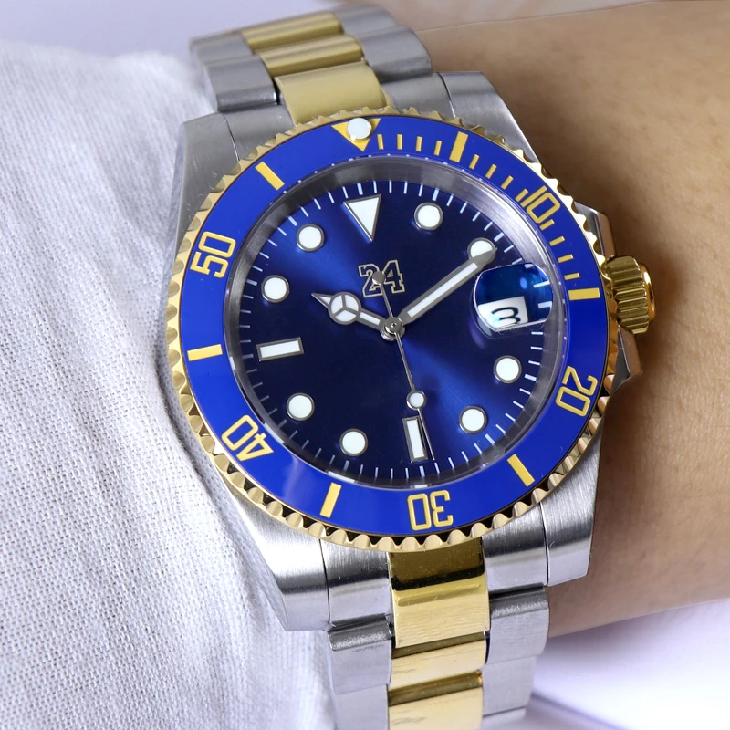 MINUTETIME Custom LOGO Mechanical Watch Men Swimming Luxury Daily Watch Blue Gold NH35 Movement 10Bar/100meter Sub Wristwatch