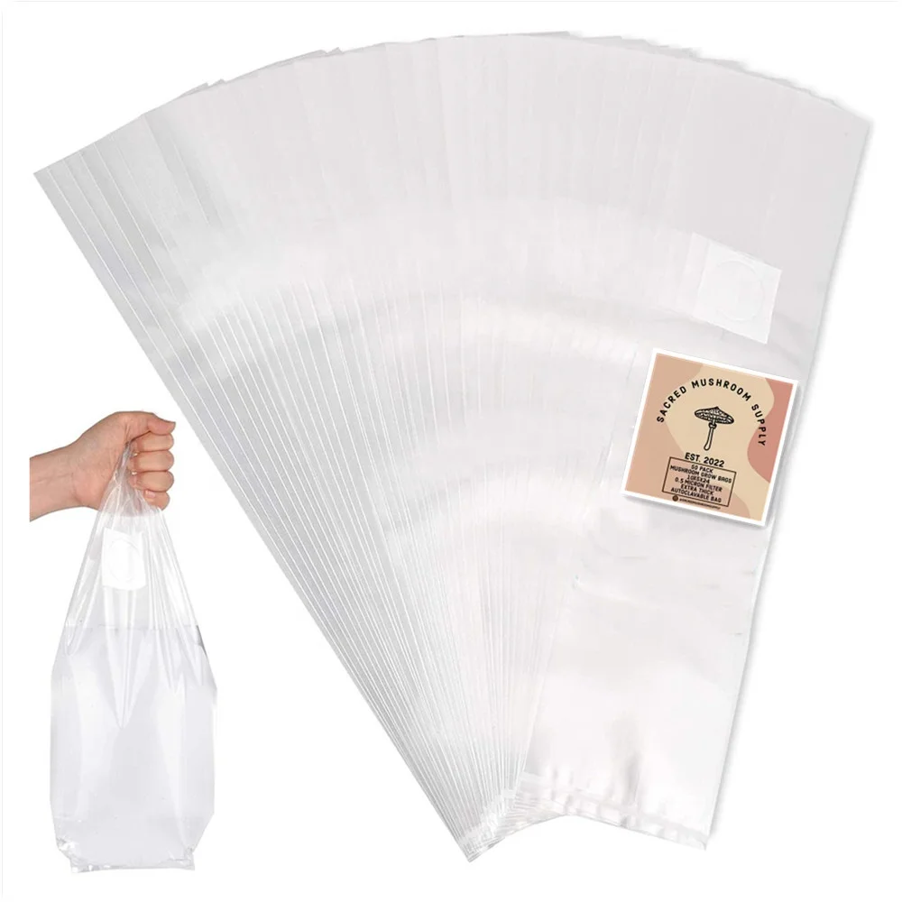Mushroom Growing Bags Autoclavable Spawn Bags Large 10inch X5inch X24inch 80 Micron PP Mushroom Grow Bags with 0.5 Micron Filter