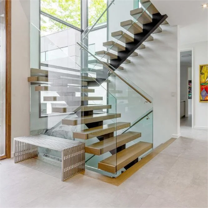China Supplier Glass Railing Wooden Decorative Staircase Stair Steel Fixed With Solid Wood Armrest Clip Stairway