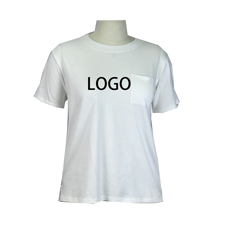 
Hot Sale Ladies 100%Cotton Short Sleeve Custom Printed Pocket T-Shirt Logo 