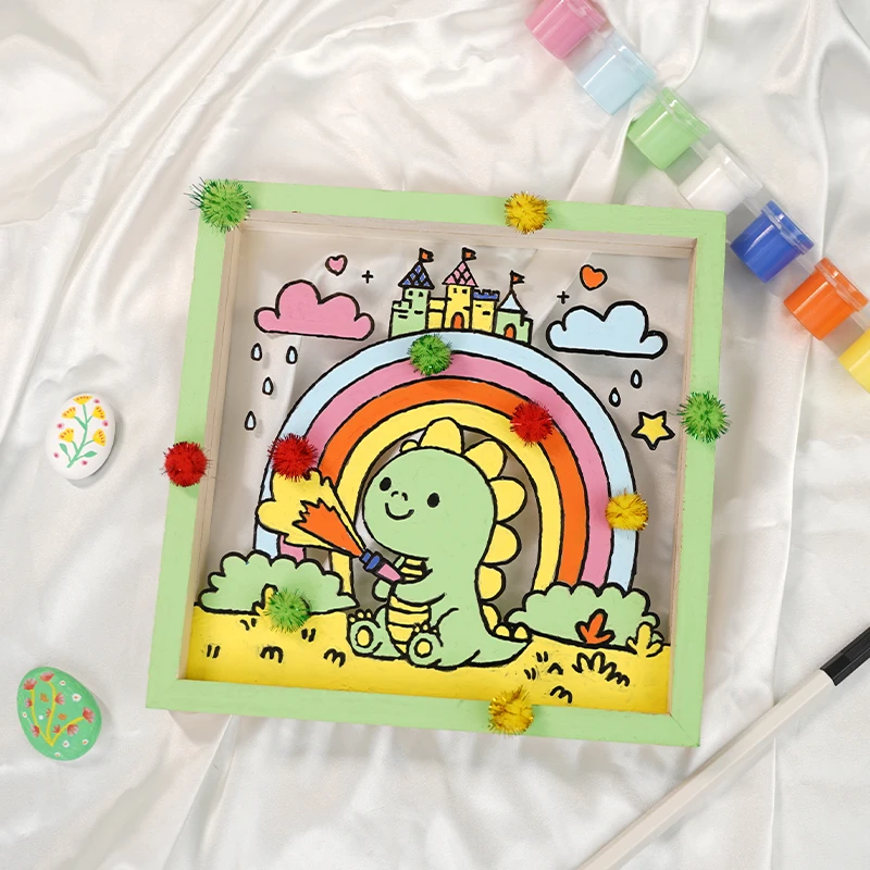 customization new wooden frame 7 pieces painting toy picture by numbers Frame painting kit for kids