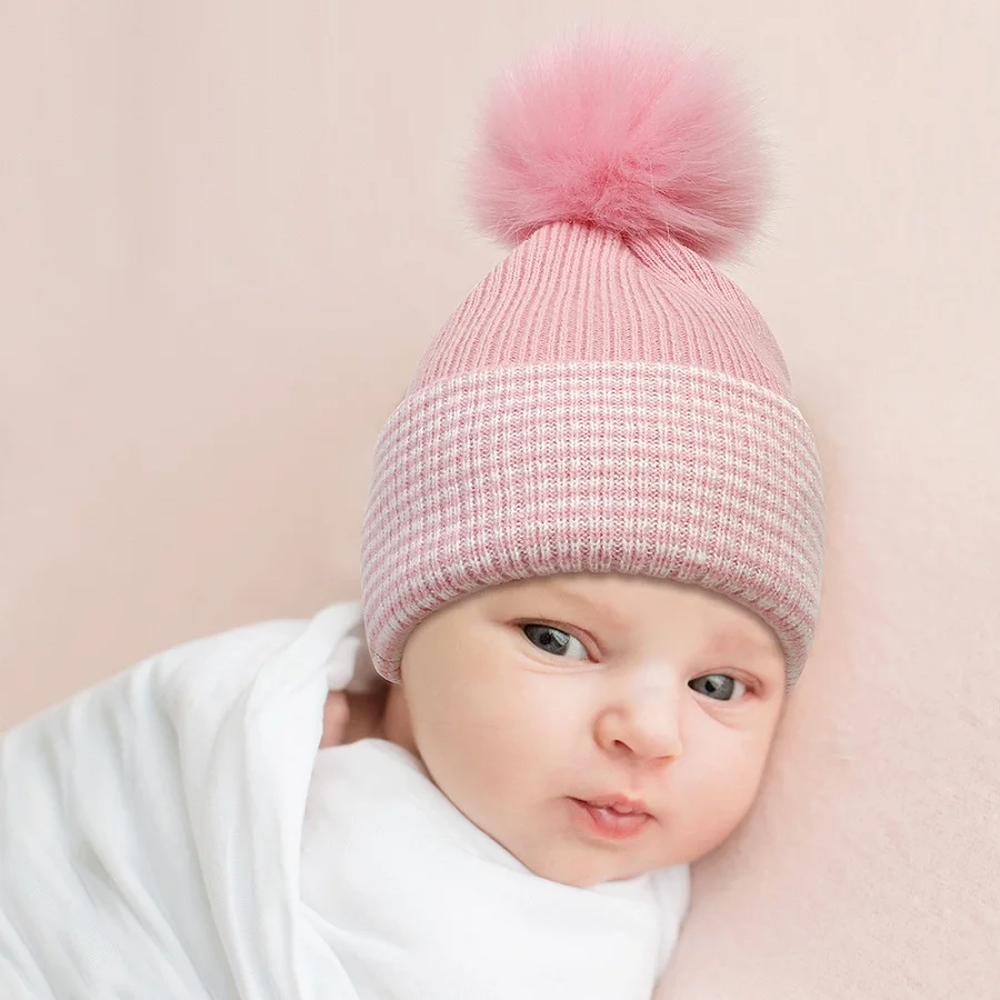 Comfortable baby winter warm pom beanie hat custom