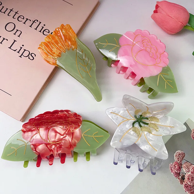 French New Shape Flower Hair Claw Clips Sweet Elegant Cellulose Acetate Flower Hair Clip Accessories For Women