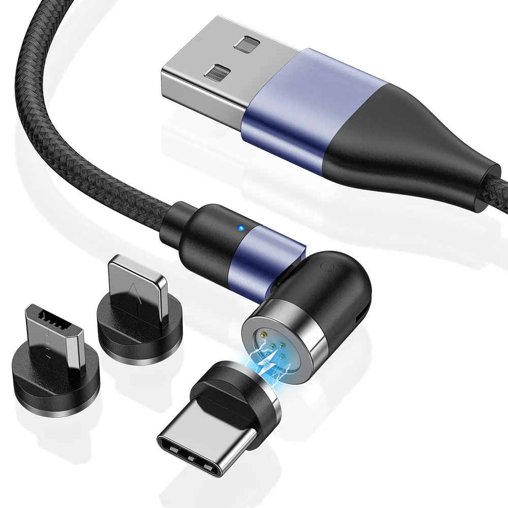 
OEM AM66 540 Degree 3A Fast Charging Led Mirco USB C Charger Magnetic Data Cable 